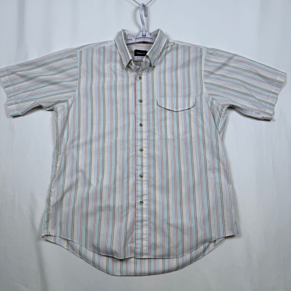 GANT Mens Large Rainbow Striped Short Sleeve Button Down Shirt Casual